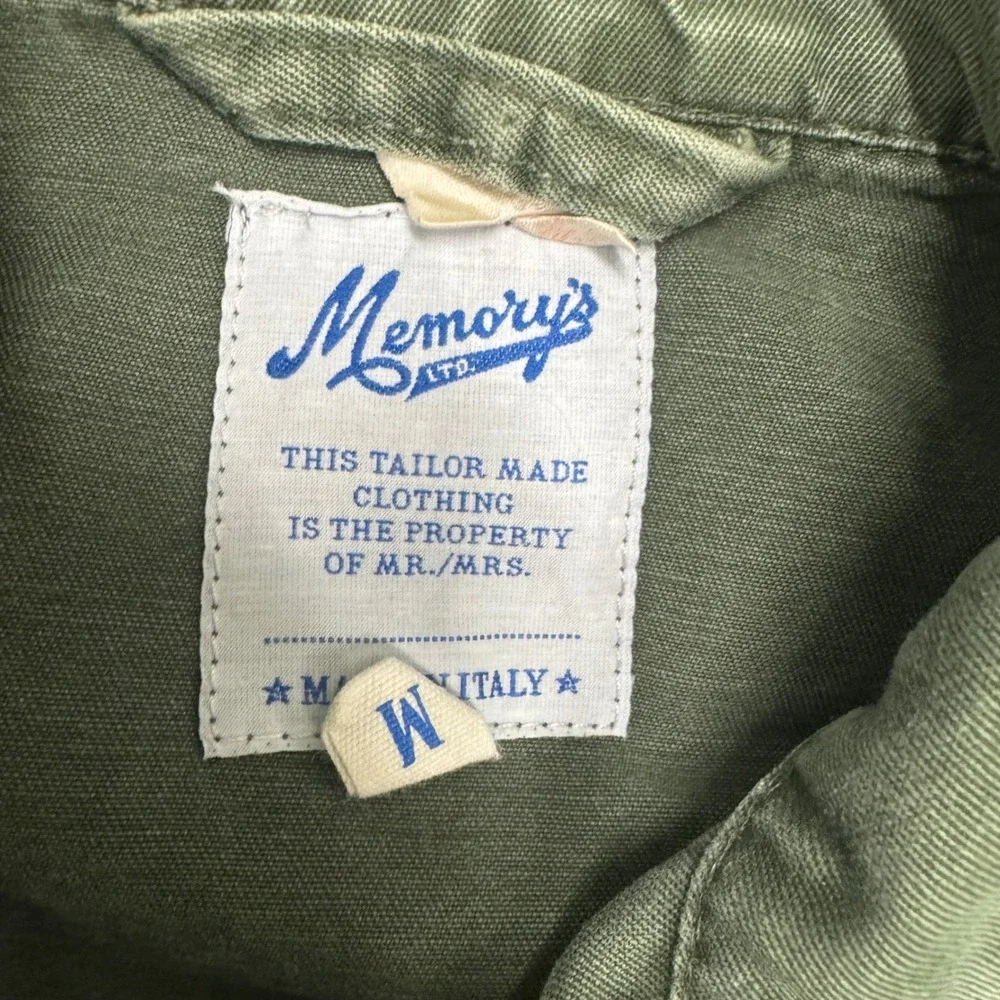 Memory's Ltd Military Shirt Jacket Mens Medium‎ Olive Green EUC Patches Italy